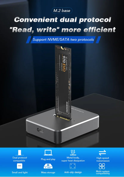 HDD Docking Station M.2 Caddy Box Base Adapter SATA/NVMe SSD Dual Protocol Solid State Mobile Hard Disk Enclosure USB C