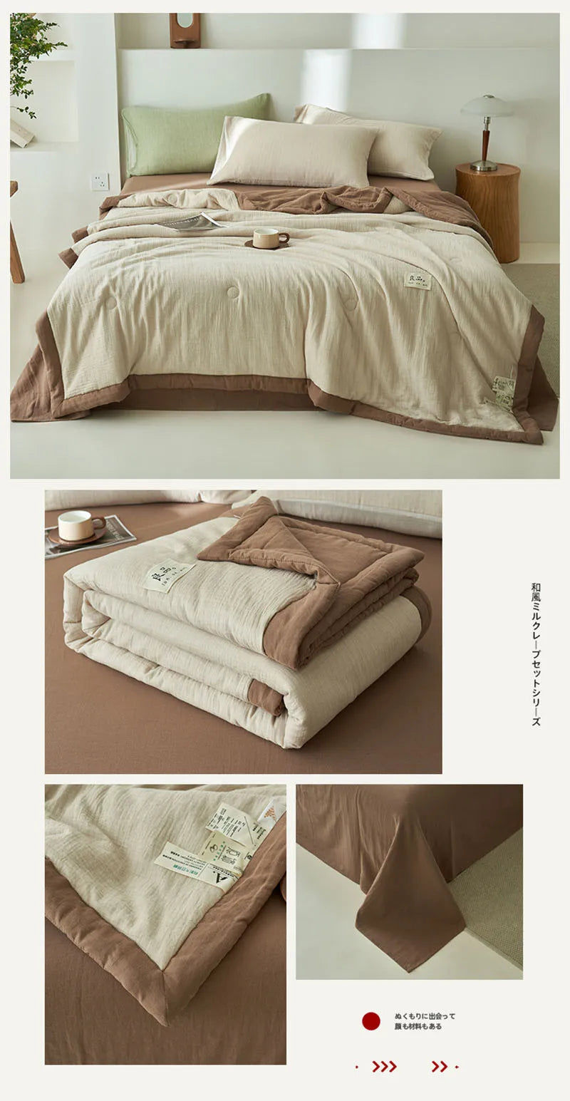 Japanese Double-Layer Yarn Summer Quilt High-Quality Two-Tone Soybean Thin Quilt Skin-Friendly Cooling Comfort for Single Double