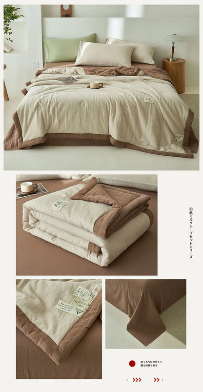 Japanese Double-Layer Yarn Summer Quilt High-Quality Two-Tone Soybean Thin Quilt Skin-Friendly Cooling Comfort for Single Double