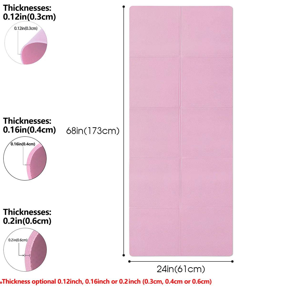 Foldable Yoga Mat Pink Eco Friendly EVA Folding Travel Fitness Exercise Mat 3/4/6mm Thicknesses for Yoga Floor Workouts