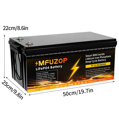 MFUZOP 12V100ah Portable Rechargeable LiFePO4 Battery Built in Smart BMS Deep Cycle 10000+ for RV Solar No VAT