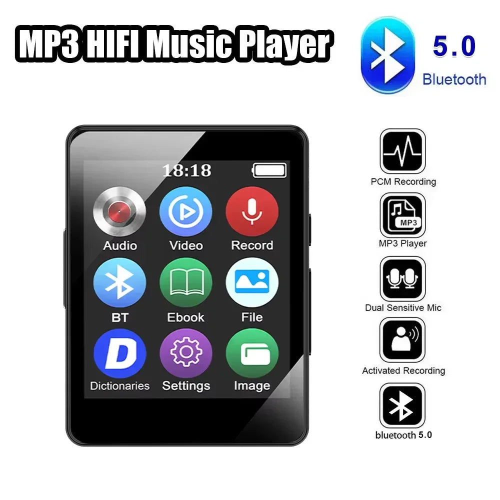 8-128GB MP3 Music Player Full Screen Touch MP4 Bluetooth Built-in Speaker Portable HiFi Music Player Video Playback recording