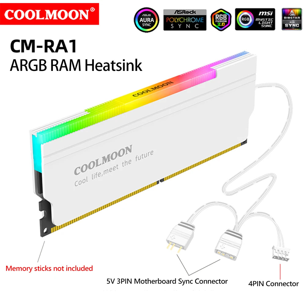 1-4PCS RAM Heatsink Radiator 5V 3PIN ARGB PC Memory Cooling Vest Addressable Heat Sink Cooler for DDR3 DDR4 DDR5 Desktop PC Ram