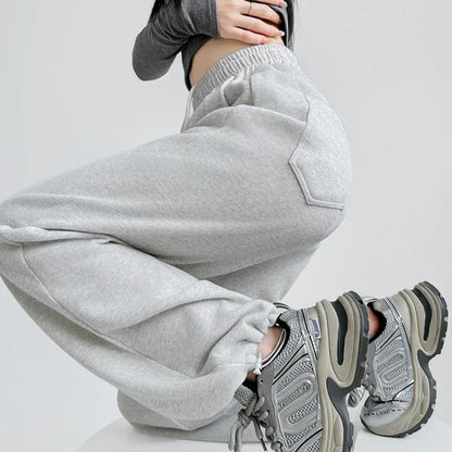 Black Gray High Waist Sweatpants Women Spring Autumn Elastic Waisted Wide Leg Trousers Woman Comfort Straight Loose Sport Pants