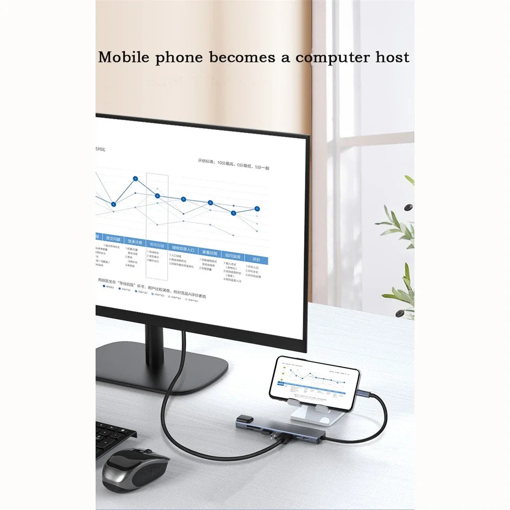 8 In 1 USB C Hub with RJ45 SD/TF Card Reader Type C 3.1 To 4K HD Adapter  PD Fast Charge for MacBook Notebook Laptop Computer