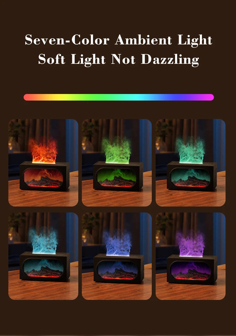 250ml Flame Fireplace Aroma Humidifier Colorful Light Aromatherapy Essential Oil Diffuser with Timed Auto Off for Home Bedroom