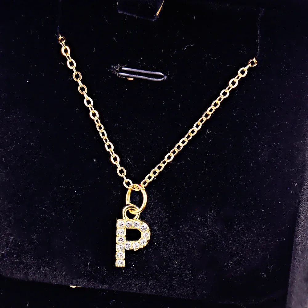 Kpop Shining A-Z Letter Pendant Charm Necklace 26 Initial Alphabet Name Golden Clavicle Chain Party Valentine's Day Jewelry Gift