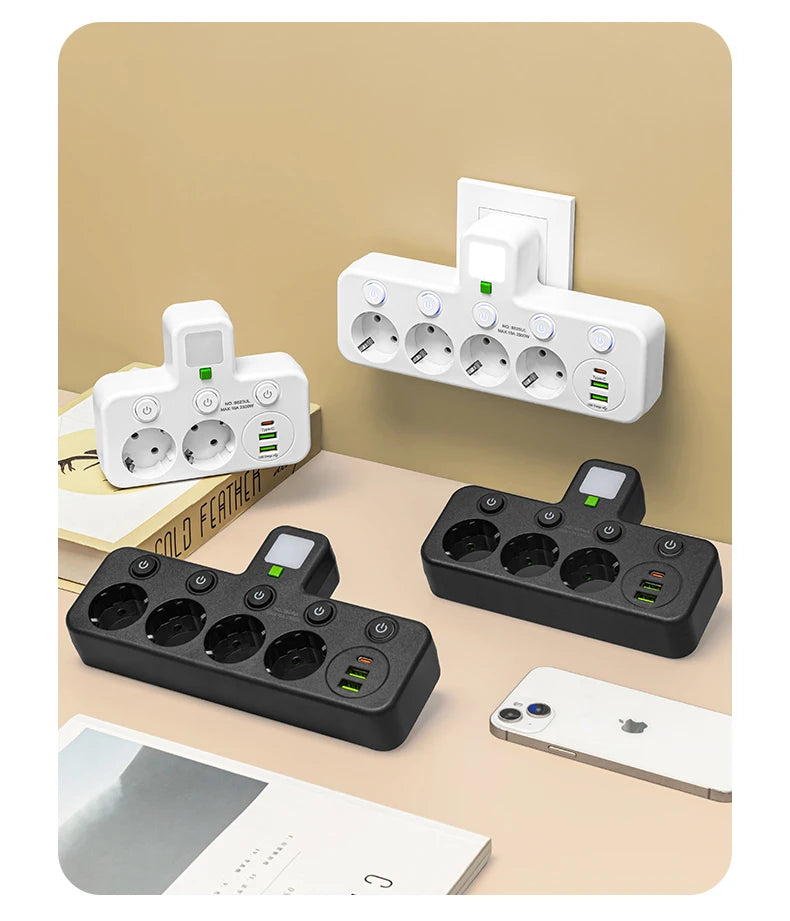EU plug AC socket power board multi-layer wall socket universal network filter, with or without USB independent switch light ada