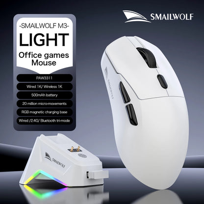 SMAILWOLF M3 PRO Wireless Bluetooth three-mode mouse E-sports gaming laptop desktop PAW3311 wired home Lightweight FPS