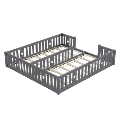 Rosahqnda Children's Bed Floor Bed 90x200cm with Railing Gate,Pine Wooden Bed for Families with 2 Children,Children's Twin Bed