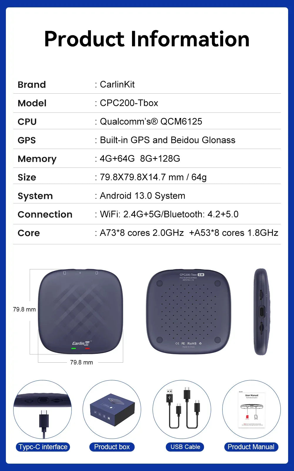 CarlinKit CarPlay Ai Box Android 13 Plus QCM6125 8-core Wireless Android Auto& CarPlay Car USB Adapter FOTA Upgrade For Netflix