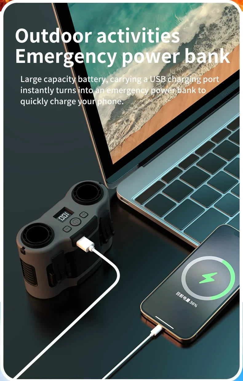 Portable Waist Clip Fan Small USB Charging Hanging Fan with LED Flashlight Outdoor Single/dual Air Outlet Fan 20000/10000Mah
