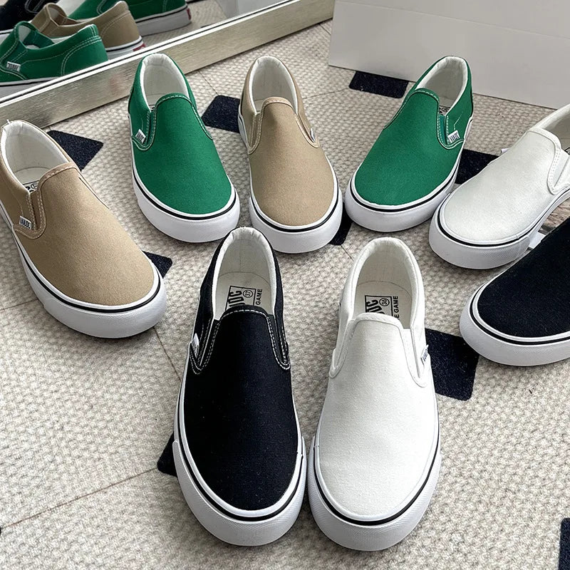 Women's Slip-On Canvas Shoes Summer 2026 Korean Style Student Flat Rubber Sole Wear-Resistant Low Cut Flat Heel Street Fashion