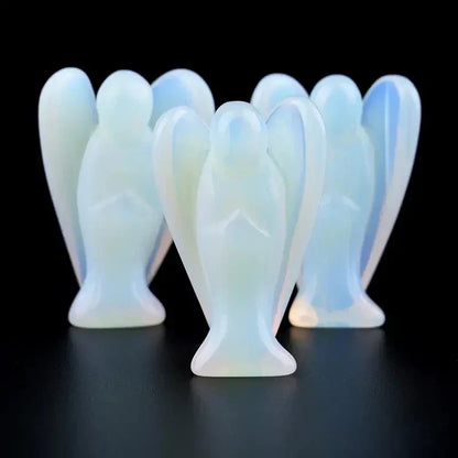 1pc Opalite Angel Crystals Carved Pocket Guardian Polished Angel Figurine 1.5" Spiritual Meditation Decor Valentine's Day Love