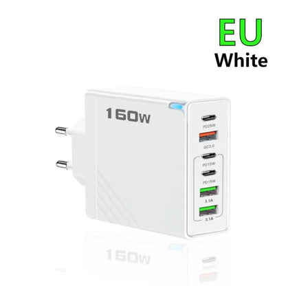 160W Fast Charge Phone Charger Adapter Multi Port USB Type C Charger For iPhone Samsung Xiaomi Huawei EU/US/UK Plug Wall Charger