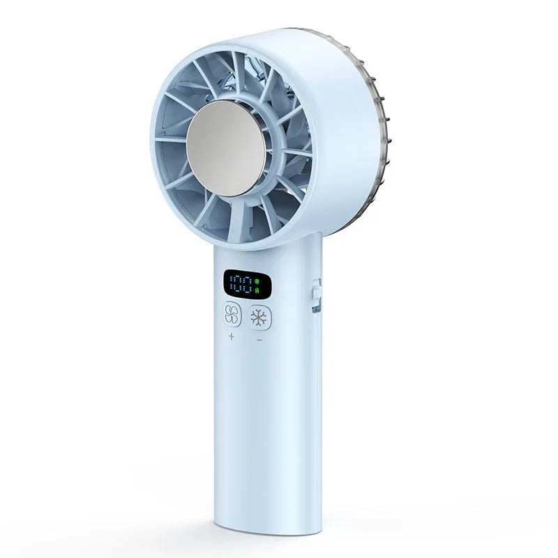 Ice compress high-speed cooling fan handheld fans USB Rechargeable portable mini fan LED Digital Display, Travel,Camping,Outdoor