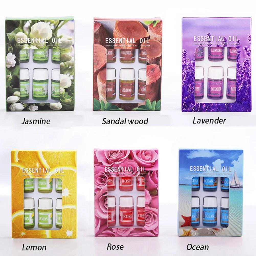 6pcs/set Essential Oils Gift Box Aroma Diffuser Air Humidifier Water-soluble Air Freshener Scents Fragrance Car Perfume Refill