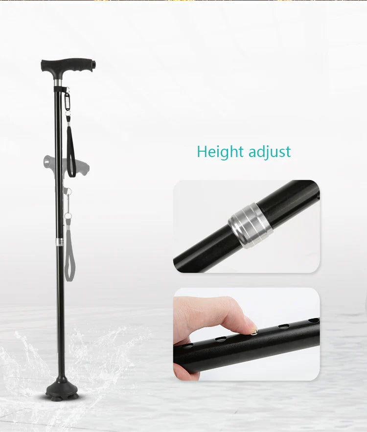 1pc Old People Crutch 60-94cm Telescoping Aluminum Alloy Rod Walking Stick T-handle with Lamp