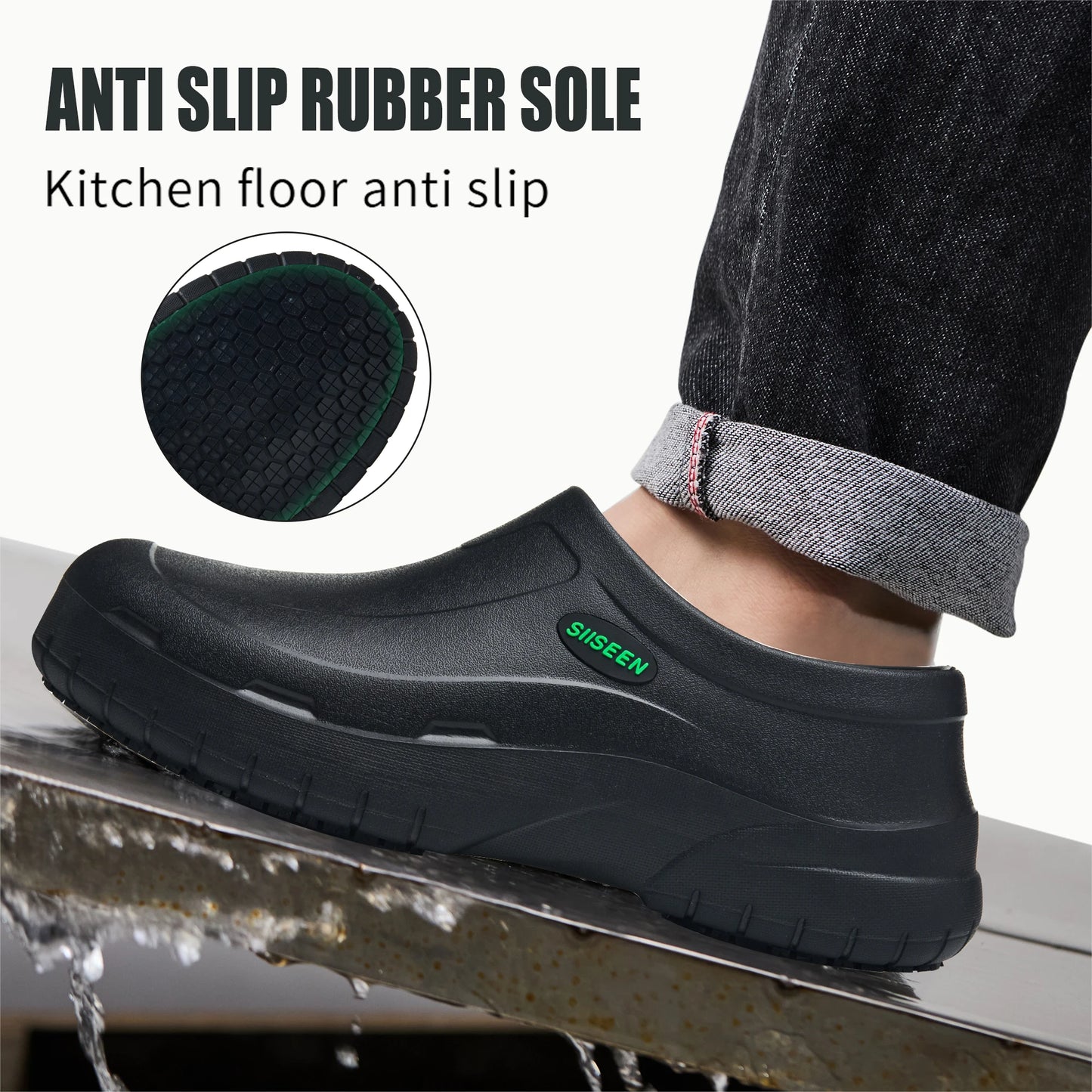 Men's Chef Shoes Waterproof Slip-On Lightweight Soft Anti-Slip Kitchen Hotel Work Shoes Easy to Wear Comfortable Food Service Fo