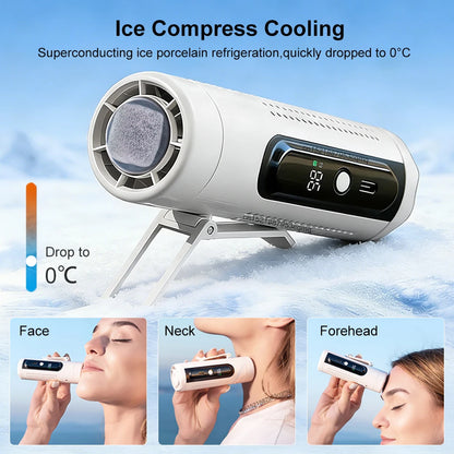 Mini Handheld Fan Portable Neck Hanging Fan USB Rechargeable Outdoor Waist Clip Air Fan Turbo Ice Cooling Fan with Cold Compress