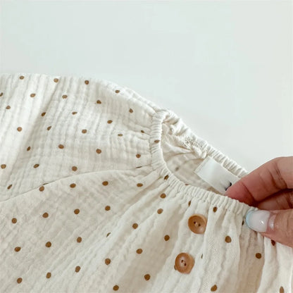 2024 Spring Newborn Floral Print Cotton Long Sleeve Tops+Shorts 2pcs Boy Girl Baby Loose Dots T-shirt Set Thin Infant Tees Suit