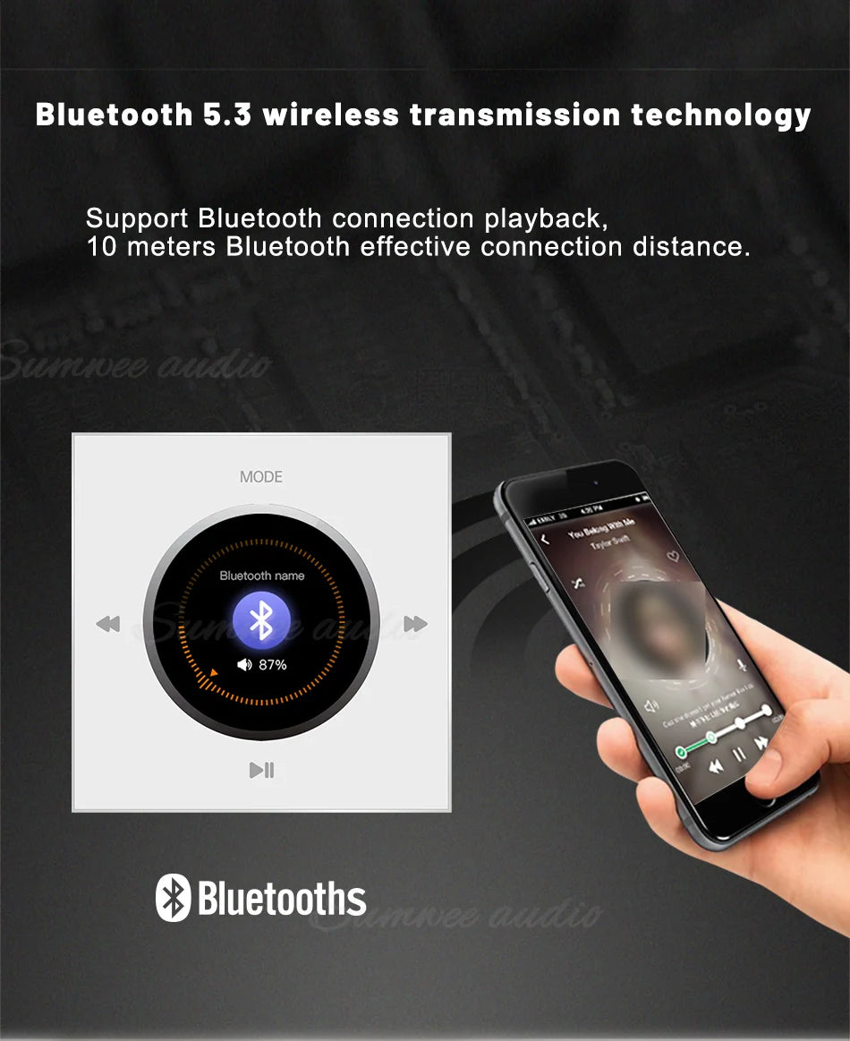 86 New item hifi professional smart wall mount stereo Background Music System speaker sets bluetooth mini in wall amplifier