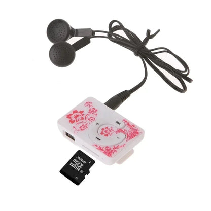 Mini Clip Floral Pattern Music MP3 Player 32GB Card With Micro SD TF Card Clip Design Digital Music Mini USB Cable + Earphone