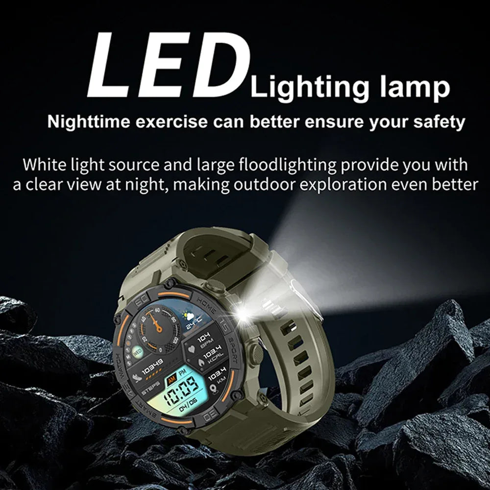 2025 New Sport Smart Watch Men 360*360 HD Screen Flashlight Health Monitoring IP68 Waterproof Heart Rate BT Call Smartwatch Man