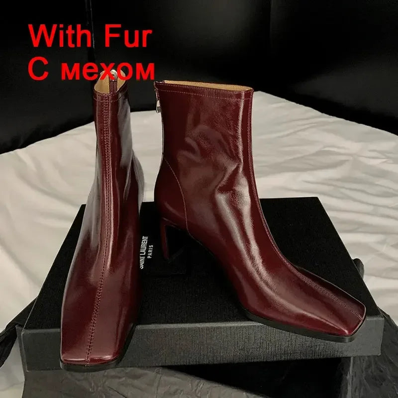 JOZHAMTA Size 34-43 Women Ankle Boots Real Leather Thick High Heel Shoes Fall Winter 2025 Casual Office Lady Dress Short Booties
