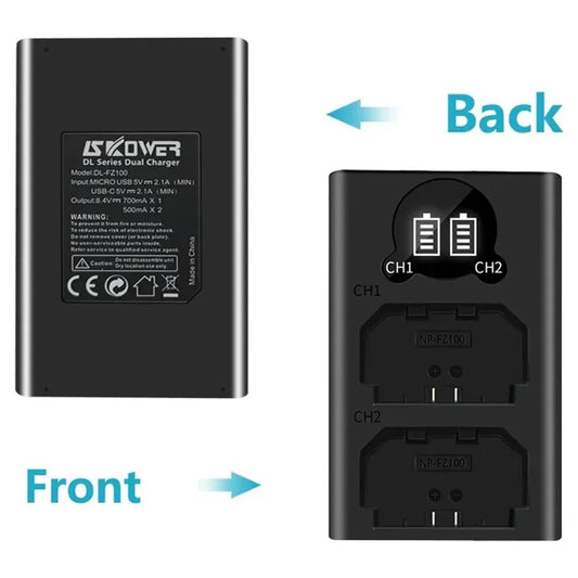 Dual Camera Battery Charger for Sony NP-FW50 FZ100 BX1 Canon LP-E6 E8 E17 NB-13L fuji NP-W235 W126 Nikon EN-El15 EL25 Panasonic