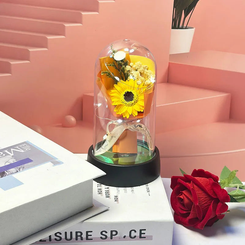 Mother's Day Graduation Season Gift Small Sunflower Plastic Cover to Send Students to Send Teachers to Glow Rose Bouquet Small O
