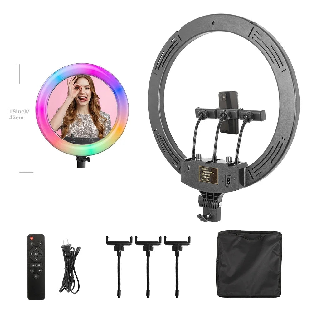 SH Ring Light 18inch Kit 36W 6500K Professional LED Control Stand Phone Holder Tube  Bag for Tattoo Lash Extension Barber Light