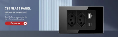 DELEFU 4*2 White Tempered Glass Brazil Standard Outlet with Double USB Type C Wall Power Socket Smart Switch Tuya Wifi 10A 20A