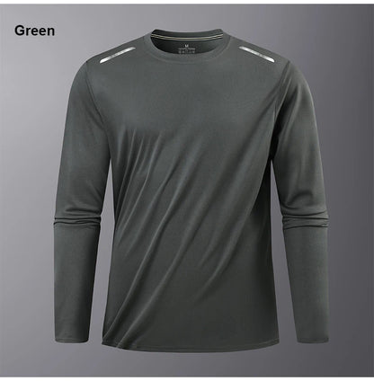 Long-Sleeved Ice Silk Breathable Running Top Round Neck Fitness Wear Quick-Drying Sports T-Shirt Thin Casual Quick-Drying