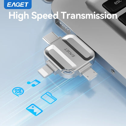 Eaget 4 in 1 Mini USB Flash Drive USB Type C Mirco B Lighting to USB 3.2 Pendrive USB Memories Stick for Phones PC Laptops