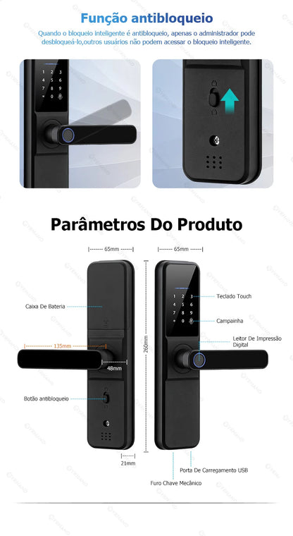 YRHAND Do Brasil Tuya wifi App Unlock fechadura digital Waterpoof eletronica Fingerprint  IC card Smart Door Lock for Home