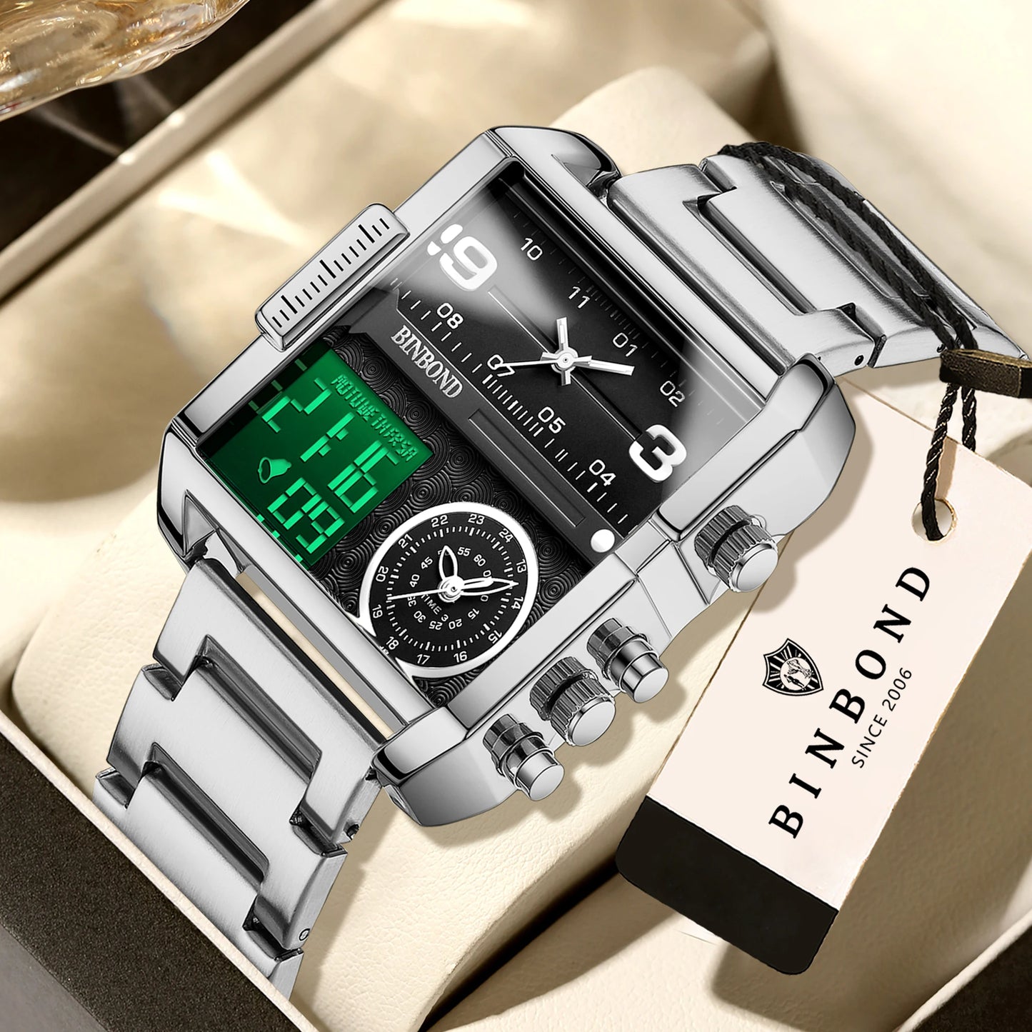 BINBOND Luxury quartz watches for men luminous waterproof multi-functional men's watch sport fashion casual reloj wristwatch TOP