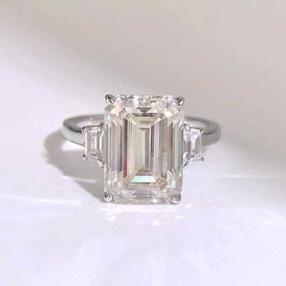 BXINY Luxury 10CT Radiant/Emerald Cut Moissanite Rings 100% S925 Silver 3-Stone Ice-cut Diamonds Women Men Wedding Bands Jewelry