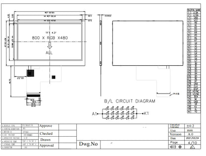 IPS Display 4.3 Inch with 800x480 Resolution RGB Communication IPS 1000 High Brightness LCD Screen