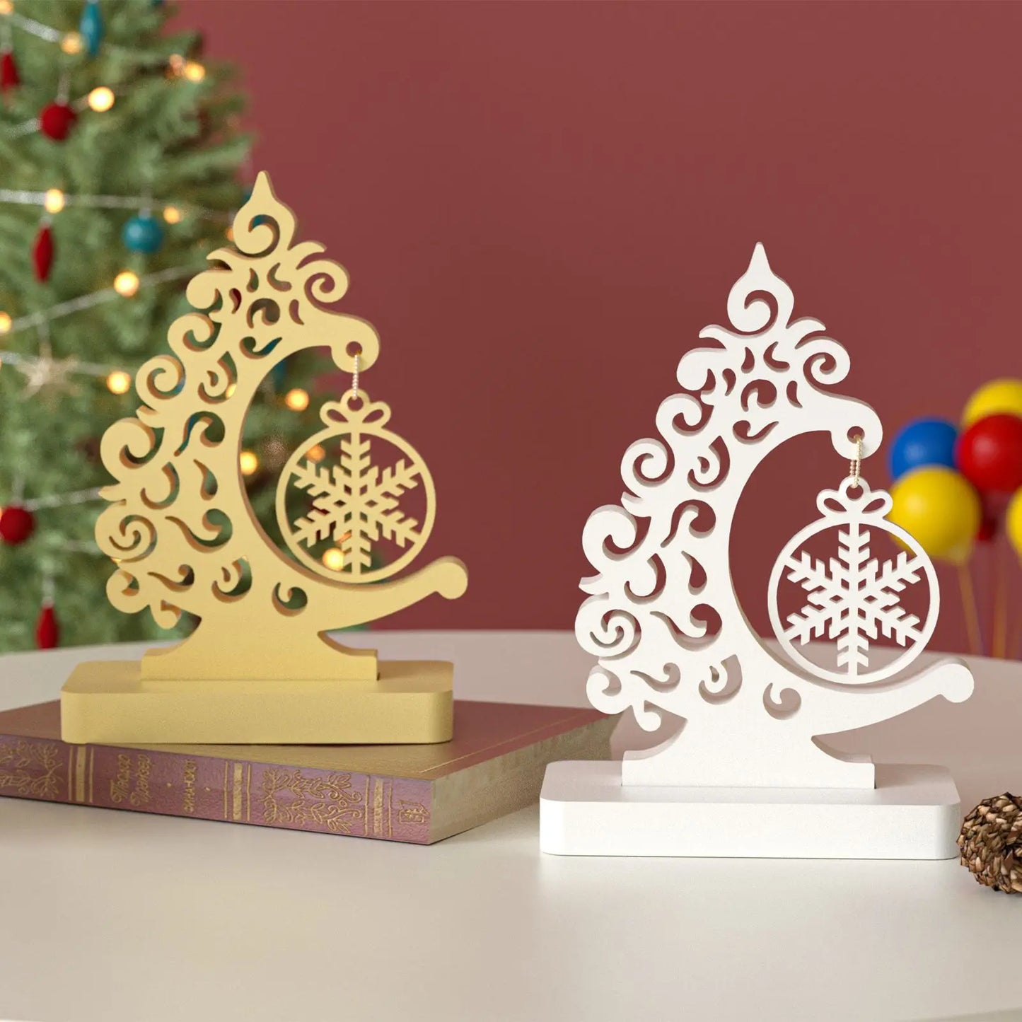 Christmas Tree Stand Snowflake Ornament Silicone Mold with Base DIY Christmas Ornament Crafts Gifts Home Decor Table Decorations