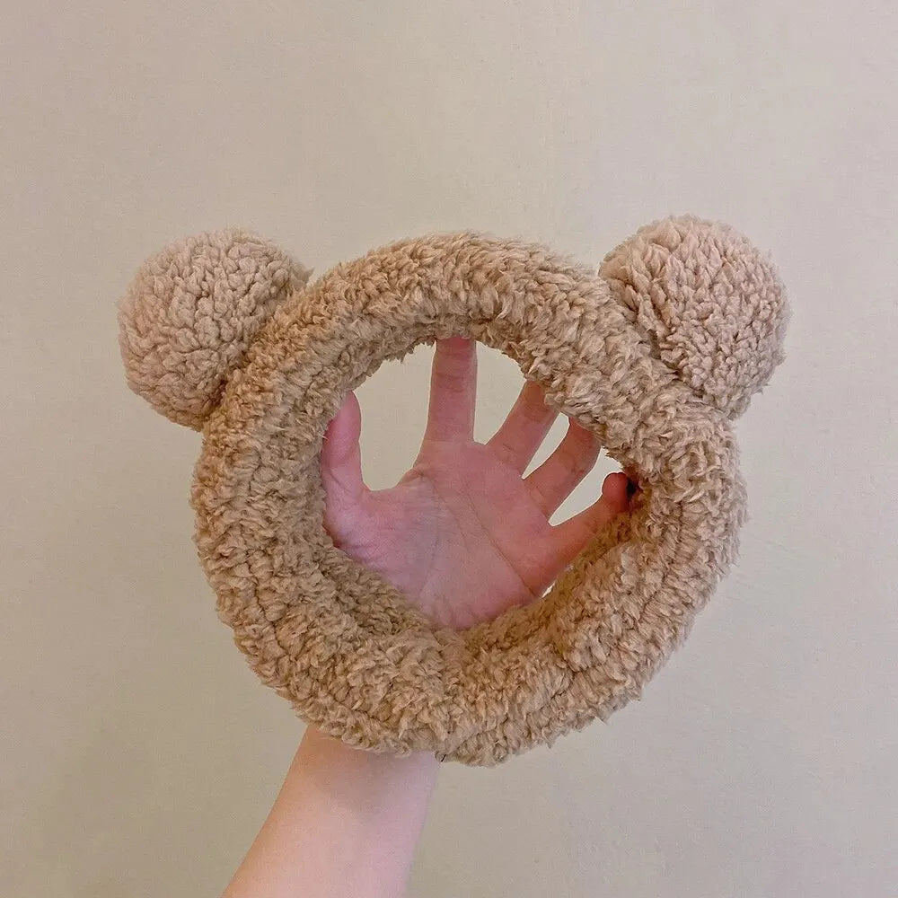 Cute Bear Hair Band Women's Face Wash Facial Mask Makeup Headwear Plush Hair Band Anti Slip Hair Band Hair Hccessories