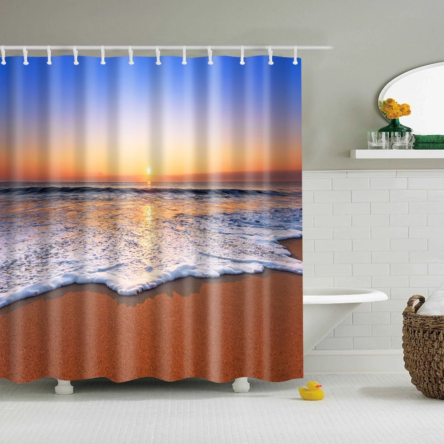 Customized Blue sky Beach Shower Curtain Modern scenery print Bathroom 3D Blackout curtain Large 180x200cm for bathroom cortina