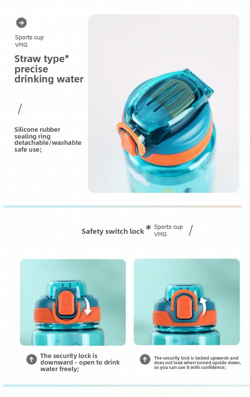 Dinosaur Themed Camping Bottle For Water Drinking Cup With Straw 600ml BPA Free Leakproof Kids Sports Bottle Lightweight Durable