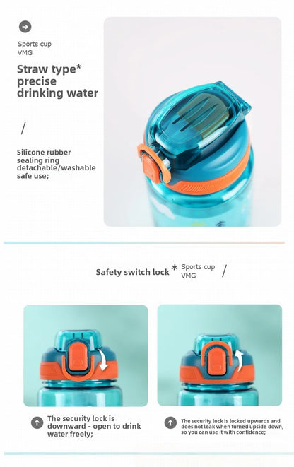 Dinosaur Themed Camping Bottle For Water Drinking Cup With Straw 600ml BPA Free Leakproof Kids Sports Bottle Lightweight Durable