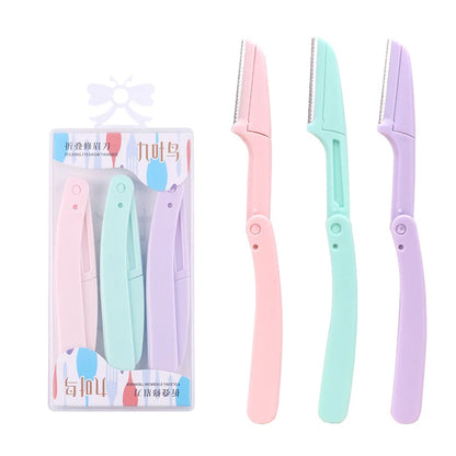 3pcs Fold Eyebrow Trimmer Scissors Hair Remover Eyebrow Comb Razor Eyebrow Clip Makeup Tools Face Razor for Women