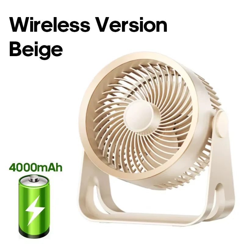 Cordless Electric Fan 3600mah Wireless Portable Air Circulator Fan Desktop Wall Ceiling Air Cooling Cooler Quiet Ventilator
