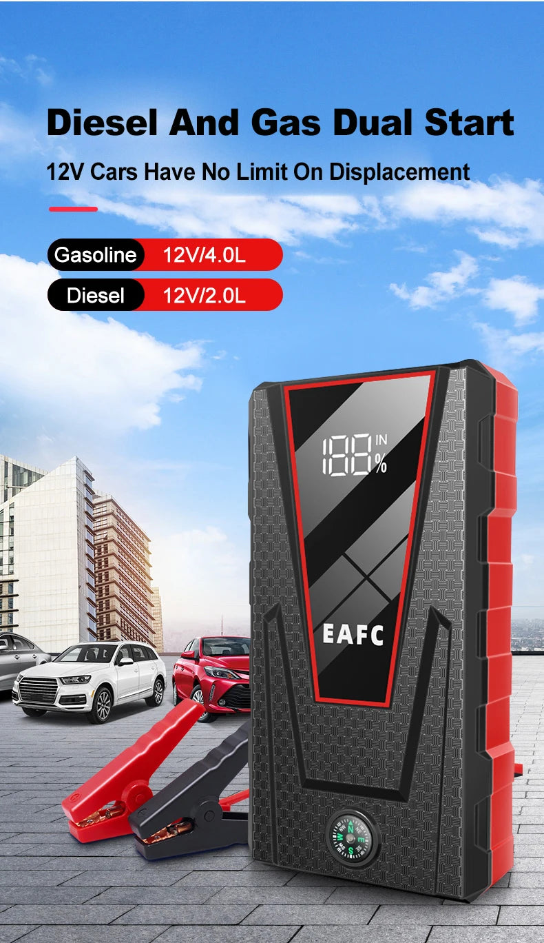 EAFC 12V  Car Jump Starter Power Bank Portable Car Battery Booster ChargerStarting Device Auto Emergency Start-up Lighting