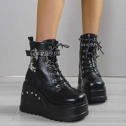 2024 New Boots for Women Fashion Hot Sale Punk Goth Platform Heels Wedge Women's Boots Casual Goth Punk Size 43 Women's Shoes