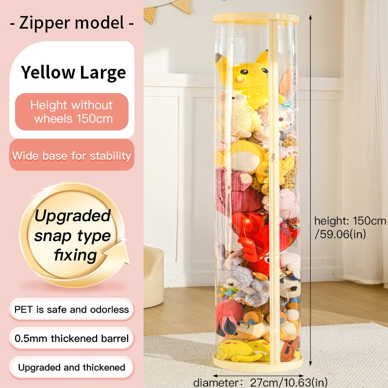 Transparent Multi-Functional Storage Bucket with Lid And Optional Wheels for Dolls Plush Toys Holiday Decorations Display Shelf