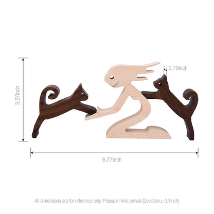 Family Puppy Wood Dog Craft Figurine Desktop Table Ornament Carving Model Home Office Decoration Pet Sculpture Christmas Gift
